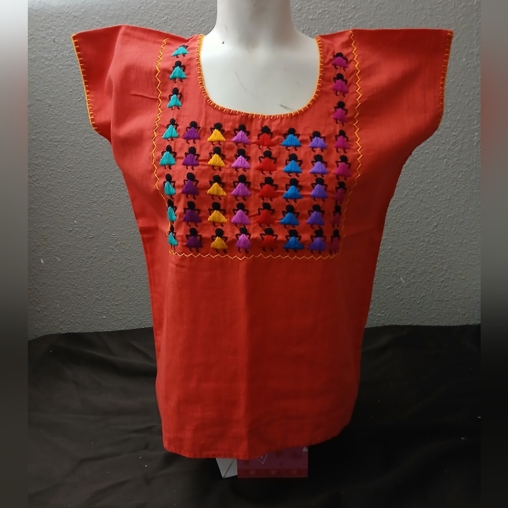 Orange Embroidered Blouse with Multicolor Accents